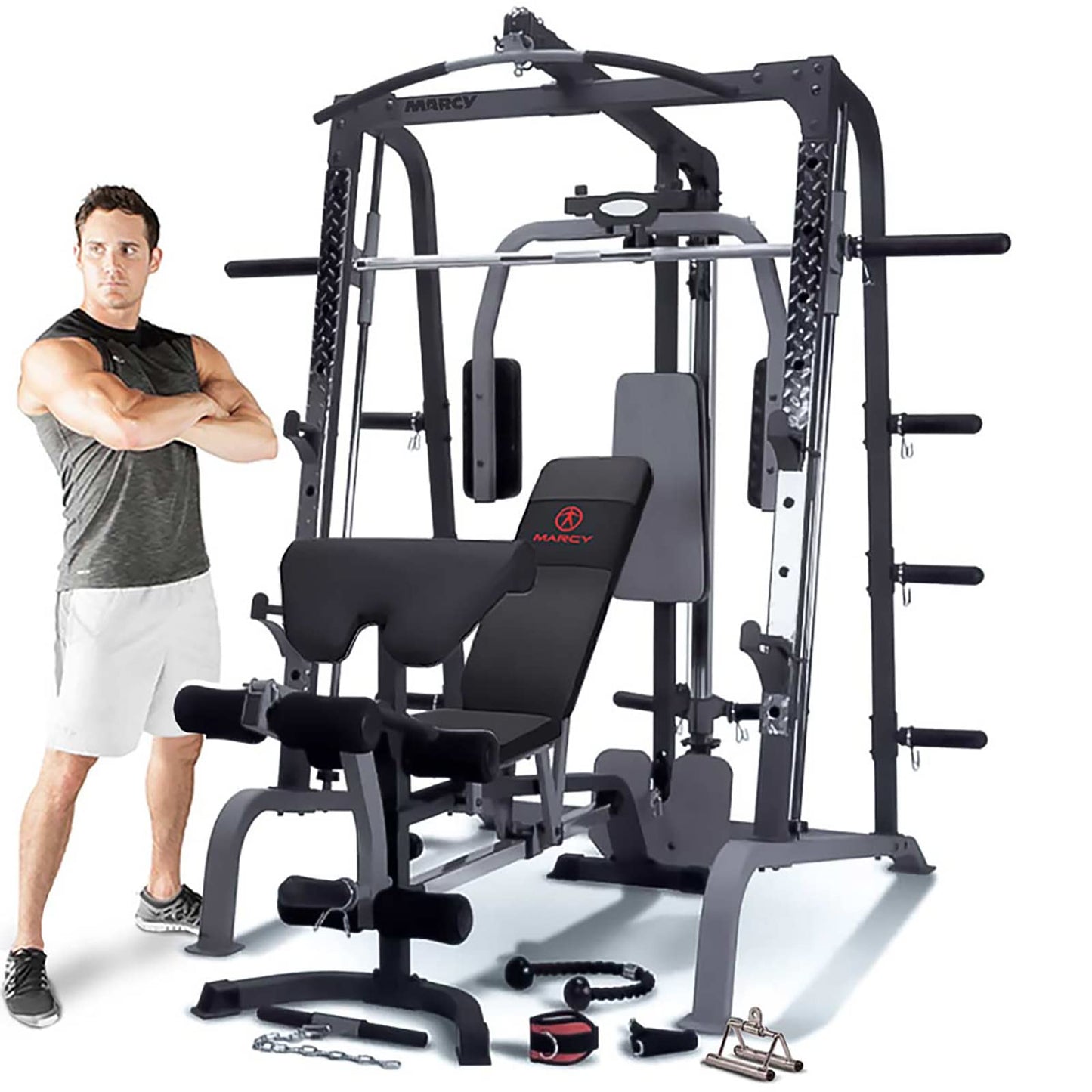 Marcy SM4000 Deluxe Smith Machine Gimnasio Completo en casa con Banco de Grado Comercial